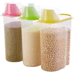 HOMELUNY Pack of 3 Airtight Moisture Proof Rice Storage Jars Kitchen Cereal Storage Jars (with Measuring Cup) for Candy, Cookie, Rice, Sugar,Flour,Snacks Keeping Food Dry & Fresh