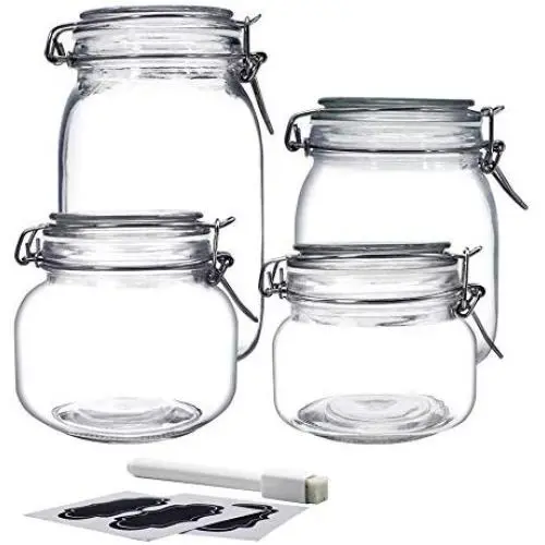 YEBODA Food Storage Canister Set Glass Jars with Clamp Airtight Lids and Silicone Gaskets for Multi-Purpose Kitchen Containers - Clear Square (4 Piece) YEBODA Food Storage Canister Set Glass Jars with Clamp Airtight Lids and Silicone Gaskets for Multi-Purpose Kitchen Containers - Clear Square (4 Piece)
