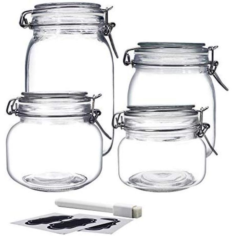 Glass Jars with Clamp Airtight Lids and Silicone Gaskets for 48oz Food Storage  Canisters for Multi-Purpose Kitchen Containers