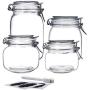 YEBODA Food Storage Canister Set Glass Jars with Clamp Airtight Lids and Silicone Gaskets for Multi-Purpose Kitchen Containers - Clear Square (4 Piece)