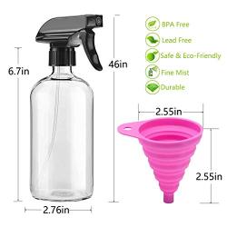 Clear Glass Spray Bottle, Raculety 2 Pack 16oz Empty Refillable Containers with Funnel for Essential Oils and Cleaning Products,Durable Trigger Sprayer with Mist & Stream Settings