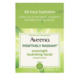 Aveeno Positively Radiant Overnight Hydrating Facial Moisturizer with Soy Extract and Hyaluronic Acid, Oil-Free and Non-Comedogenic, 1.7 oz