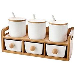 LQQGXLCondiment bottle, jar condiment storage box Spice jar ceramic sugar jar condiment jar seasoning box set with lid food storage container