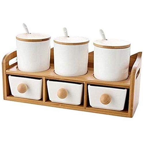 LQQGXLCondiment bottle, jar condiment storage box Spice jar ceramic sugar jar condiment jar seasoning box set with lid food storage container