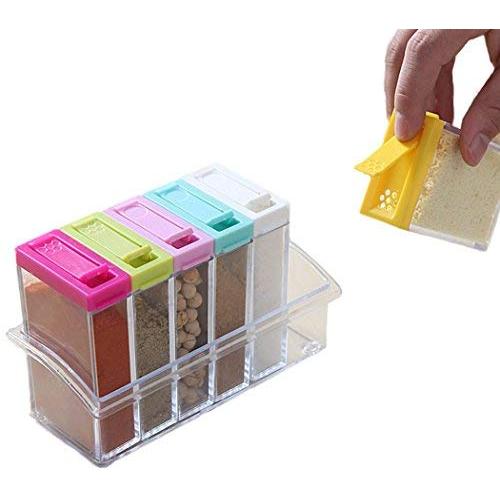 JUSTDOLIFE Spice Shaker Cute Seasoning Bottle Jar Plastic Storage Container with Tray Sets 6Pcs