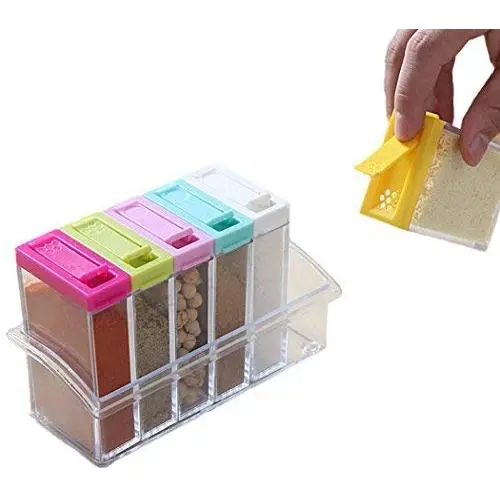 JUSTDOLIFE Spice Shaker Cute Seasoning Bottle Jar Plastic Storage Container with Tray Sets 6Pcs