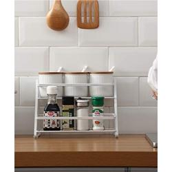 2-Tier Standing Spice Rack Organizer Kitchen Bathroom Countertop step Shelf Storage Cosmetic Makeup Jars Bottle Holder (White)