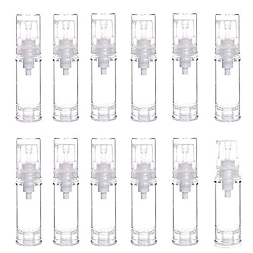 ConStore 12pcs Plastic Vacuum Pump Press Bottles Empty Airless Lotion Bottle Refillable Cosmetic Storage Container Vial Jars Portable Travel Cream Lotion Container Pot (5ml)