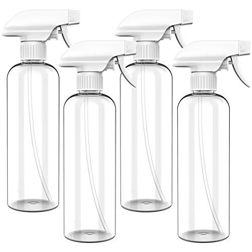 Clear Plastic Spray Bottle, Flutain 4-Pack 16OZ Empty Spray Bottles with Adjustable Nozzle, Fine Mist Spray Bottle for Cleaning Solutions