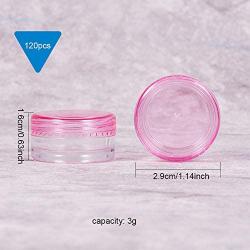 PandaHall Elite 120pcs 3g/0.1oz Round Empty Clear Container Jar with Pink Screw Cap Lid for Makeup Cosmetic Samples Bead Small Jewelry Nails Art Cream