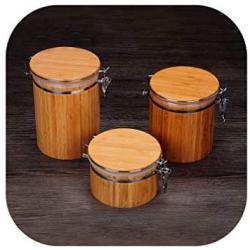 Natural Bamboo Cover Sealed Storage Box Cans Seal Pot Jars Wooden Sugar Tea Spices Box Containers Salt And Pepper 3Size,S