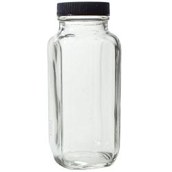 8 oz Clear Thick Plated Glass French Square Empty Bottle Jar with Lid (3 Pack) Perfect for Home, Travel, Juicing, Kombucha