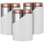 TOWER Linear T826001RW Canisters, Stainless Steel, White and Rose Gold, 11.6 x 11.6 x 17 cm, Set of 3