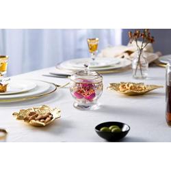 Glass Jar and Lid with Rich Gold Design- Measures: 6&quotH x 4&quotD