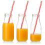 Premium Vials, 11 Oz Glass Milk Bottle Set of 12 - Includes Reusable White Lids and Straws