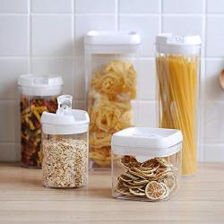 HOMELUNY Set of 4 Clear Airtight Plastic Food Jars Milk Pink Jars Moisture Proof Cereal Storage Container Jars Square 2.3L for Candy, Cookie, Rice, Sugar,Flour,Snacks Keeping Food Dry & Fresh