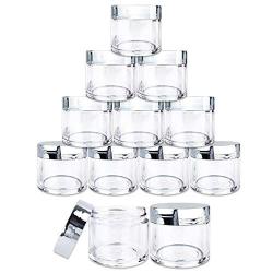 Beauticom 12 Pieces 30G/30ML(1 Oz) Round Clear Jars with Metallic SILVER Flat Top Lids for Herbs, Spices, Loose Leaf Teas, Coffee & Other Foods- BPA Free