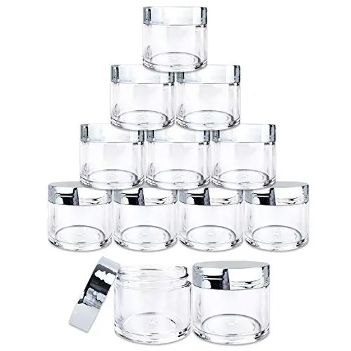Beauticom 12er Set Runde Klare Glasbehälter (30g/30ml) mit Silberfarbenen Flachdeckeln für Kräuter, Gewürze, Kräutertee, Kaffee & andere Lebensmittel – BPA-frei
