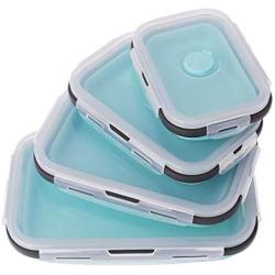 Kitchen Food Storage Jar Airtight Food Storage 4X Portable Collapsible Folding Silicone Food Storage Containers Lunch Bento Box (Color : Blue)