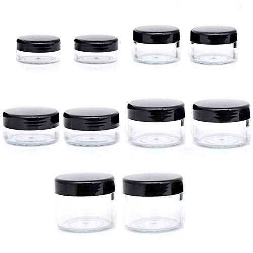 NANSHINE 20PCS Empty Plastic Sample Travel Cosmetic Sample Jar Box Container, Plastic, Round Makeup Pot Black Screw Cap Lid, for Make Up, Eye Shadow, Nails, Powder, Paint, Jewelry 3ml/g Black Lids