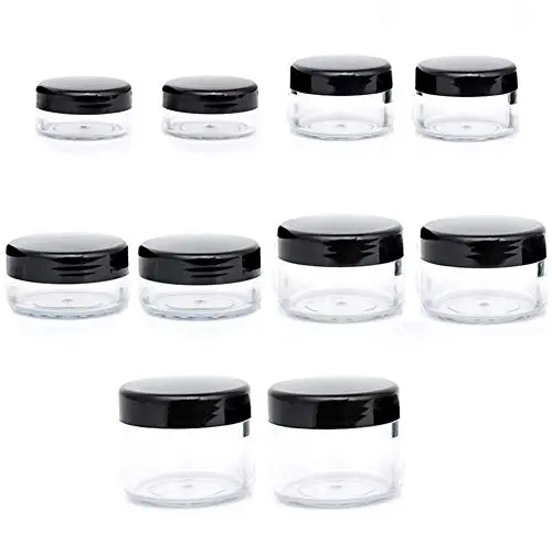 NANSHINE 20 Stück Leere Kunststoff Probierbehälter Boxen Gefäße mit Schraubdeckel, Schwarz, für Make-up, Lidschatten, Nägel, Puder, Farbe, Schmuck (3ml/g)