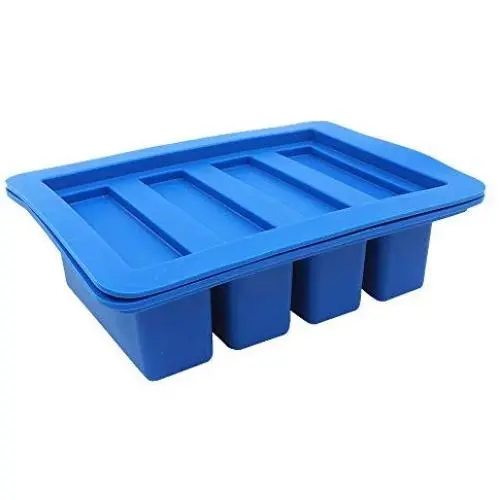 YHSWE 1 Blue Silicone Butter Mold Tray with Lid Storage Jar Large 4 Cavities Rectangle Container for Butter Pudding Soap Chocolate Cheesecake Ice Cube Bar YHSWE 1 Blue Silicone Butter Mold Tray with Lid Storage Jar Large 4 Cavities Rectangle Container for Butter Pudding Soap Chocolate Cheesecake Ice Cube Bar
