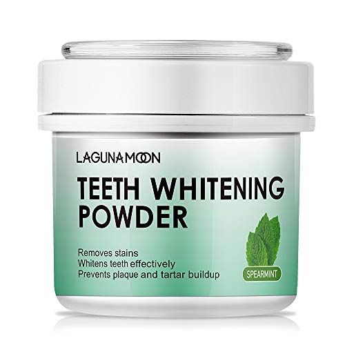 Pearl Bright Teeth Whitening Powder by Lagunamoon, Remove Coffee Wine Tobacco Stains and Freshen Breath. No Damage to Enamel or Gum. No Black Mess Caused by Charcoal, 50g/1.76oz