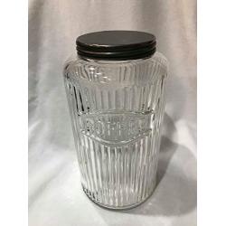 Vintage Ribbed Glass Coffee Canister with Metal Lid (8" x 4.5")