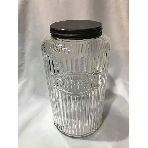 Vintage Ribbed Glass Coffee Canister with Metal Lid (8" x 4.5") Vintage Ribbed Glass Coffee Canister with Metal Lid (8" x 4.5")