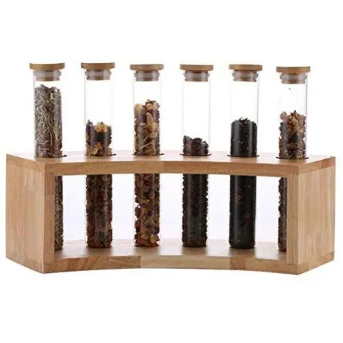 ALXDR Glass Food Storage Jars with Airtight Seal Wood Lid and Sturdy Base, Test Tube Rack for Storage Or Display Coffee Beans, Grains,Tea, Sweets, Flower ALXDR Glass Food Storage Jars with Airtight Seal Wood Lid and Sturdy Base, Test Tube Rack for Storage Or Display Coffee Beans, Grains,Tea, Sweets, Flower