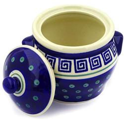 Polish Pottery 5?-inch Jar with Lid and Handles (Greek Key Theme) + Certificate of Authenticity