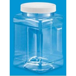 Pride Of India Clear Food Grade PET Plastic Square Grip Storage Jar w/Cap - 72 Fluid Ounces - 6-Jar Pack (8-9 Cup Storage Capacity)