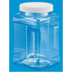 Pride Of India Clear Food Grade PET Plastic Square Grip Storage Jar w/Cap - 72 Fluid Ounces - 6-Jar Pack (8-9 Cup Storage Capacity)