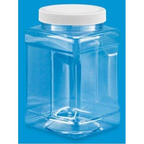 Pride Of India Clear Food Grade PET Plastic Square Grip Storage Jar w/Cap - 72 Fluid Ounces - 6-Jar Pack (8-9 Cup Storage Capacity)