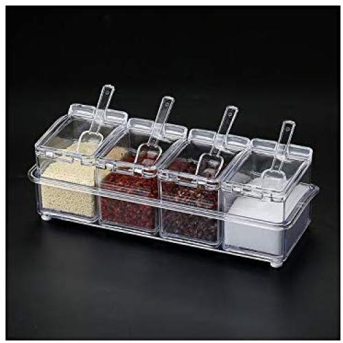 Kitchen Seasoning Jar Creative Household 4 Grid Seasoning Box Acrylic Plexi Glass Salt Pot PS Material Storage Box ZP12181420,PS Material
