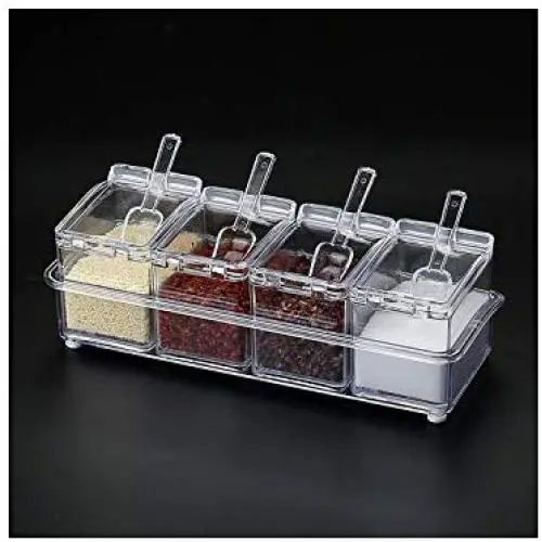 Küchengewürzbehälter, Kreatives Haushalt 4-Fächer-Gewürzbox aus Acryl Plexiglas Salztopf PS Material Lagerbox ZP12181420, PS Material