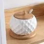 Conteneur en céramique pour sucre/épices/sel – Boîte de rangement pour condiments de cuisine – Boîte de stockage avec couvercle en bois Conteneur en céramique pour sucre/épices/sel – Boîte de rangement pour condiments de cuisine – Boîte de stockage avec couvercle en bois