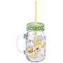 Keroppi 600ml Mason Jar Glass Drinking Mug with Straw 2-Lids for Drinks and Storage
