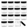 Bekith 15 pack 2oz Round Jar Straight Sided Clear Glass Jars, Airtight Glass Jar with Black Plastic Smooth Lids