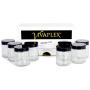 Vivaplex, Clear, 8 ounce, Round Glass Jars, with Black Lids - 8 pack