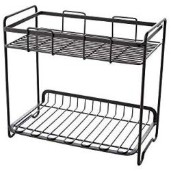 TNKML Wrought Iron Condiment Storage Rack Kitchen Countertop Spice Rack Double Storage Rack - Black