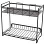 TNKML Wrought Iron Condiment Storage Rack Kitchen Countertop Spice Rack Double Storage Rack - Black