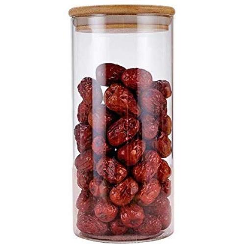 Kitchen Food Storage Jar Airtight Food Storage Storage Jar PACK OF 2， Transparent Borosilicate Glass Jar Bamboo Wood Lid Tea Can (pack Of 2) 1200ml