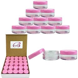 Beauticom 5G/5ML High Quality Clear Plastic Cosmetic Container Jars with PINK Lids, 50 Pcs