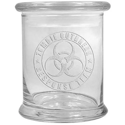12 oz Klar Glas Kräuterdose mit Deckel und Zombie-Ausbruch-Logo