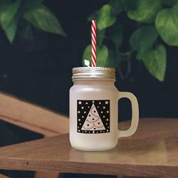 Red Merry Christmas Tree Frosted Glass Mason Jar With Straw