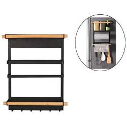 Rack Fridge Organizer Refrigerator Side Storage Rack Paper Towel Holder, Rustproof Spice Jars Rack Kitchen Storage Wrap Rack Organizer Refrigerator Shelf Storage Adjustable Cabinet Door Mount (black)