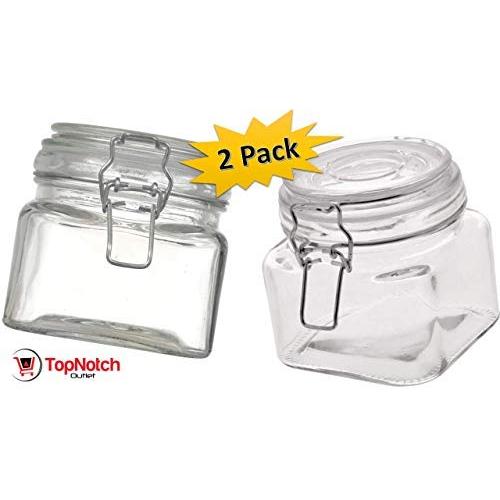 Glass Jars With Lids - Sealed Canisters (2 Pack) Keep Your Contents Fresh by Locking This Metal Clasp Jar - Glass Storage Containers With Lids - Airtight Seal