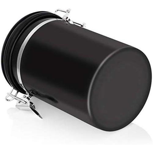 Manoch Kitchen Coffee beans,Dry Tea-leaves,Nuts,Grains, Flour, Sugar Gator Stainless Steel Large Airtight Container Black Canister Valve co2 Escape Freshness Coffee Capacity 1.8L Dimension 19 x 12cm