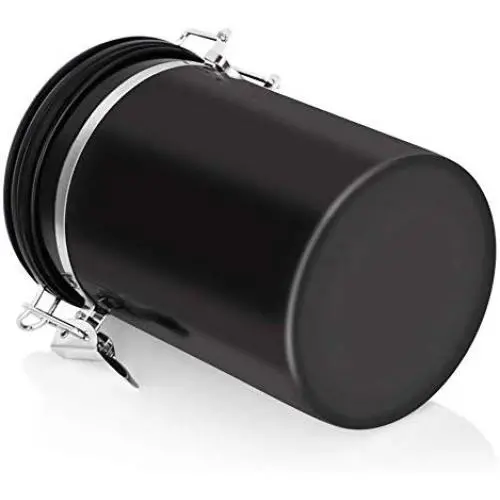 Manoch Kitchen Kaffeebeeren, Trockenblätter, Nüsse, Getreide, Mehl, Zucker Edelstahl Große Belüftbare Dose mit CO2-Ventil, Schwarz, Fassungsvermögen 1,8L, Abmessungen 19 x 12cm